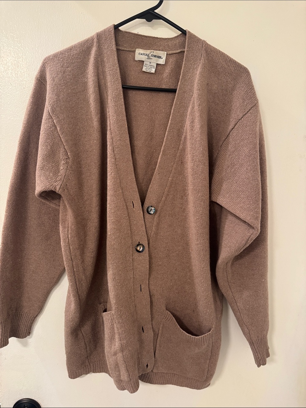 100% wool women's beige button-front cardigan